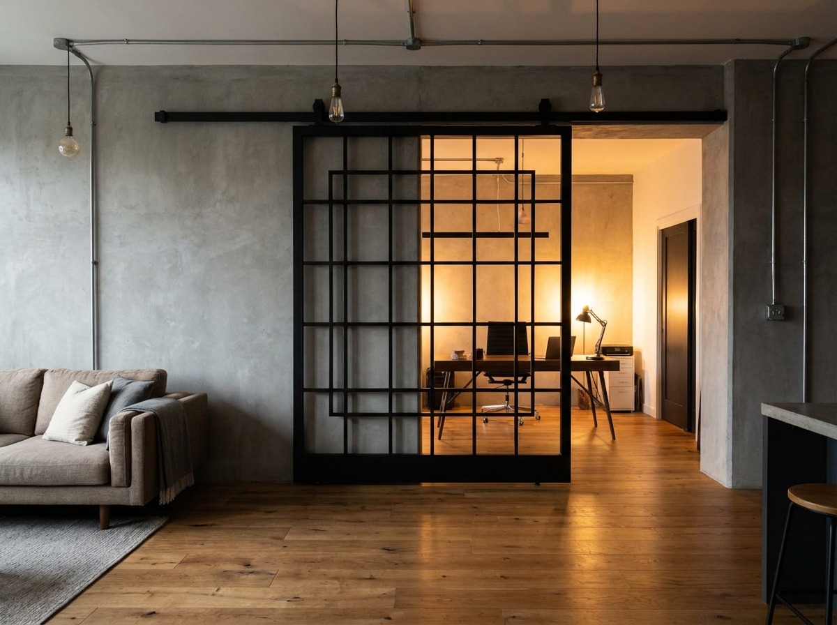 Раздвижные кованые ворота-решётка для зонирования пространства в лофте