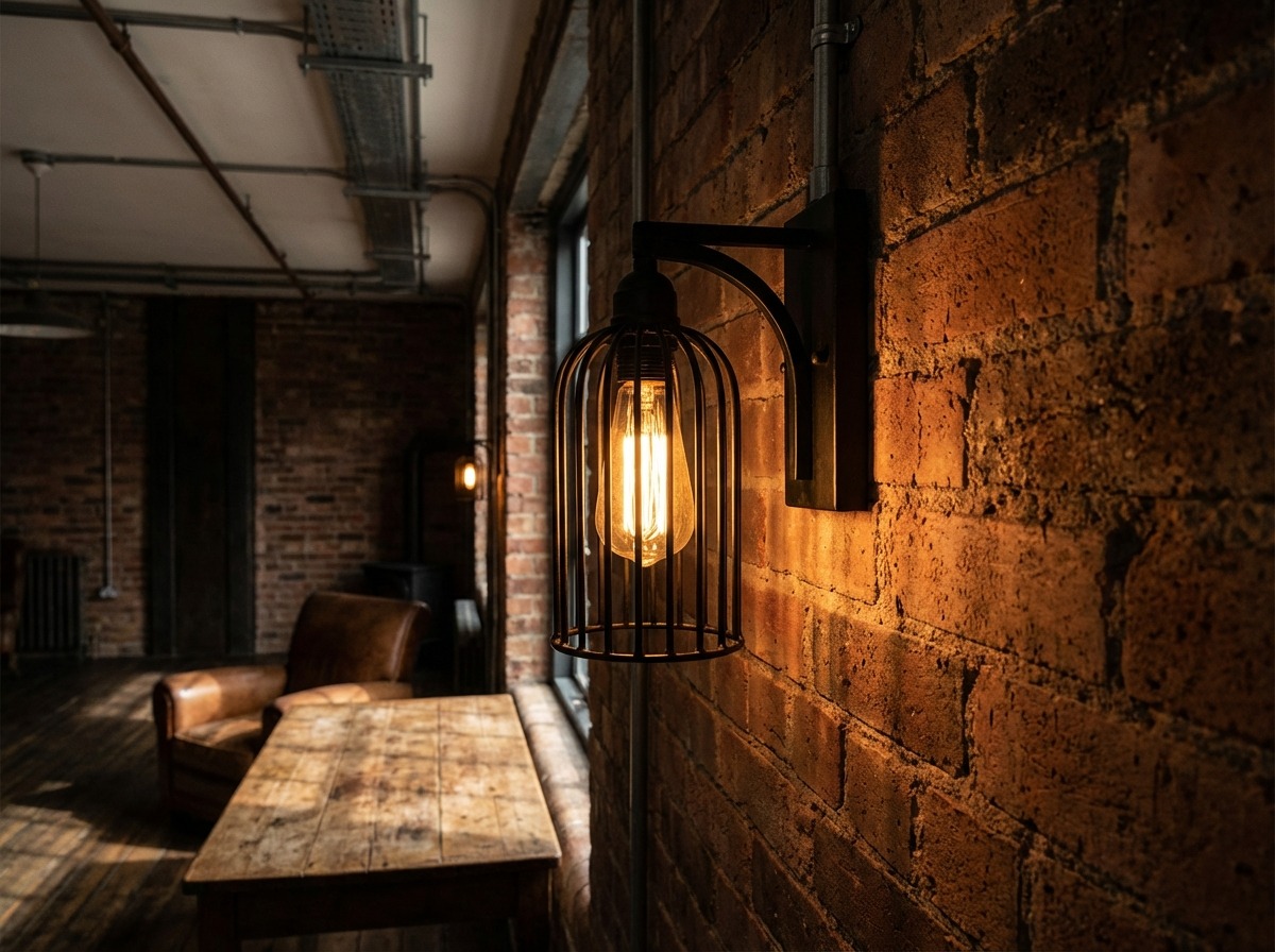 Кованый настенный светильник в стиле лофт — кейджевый плафон с лампой Эдисона
