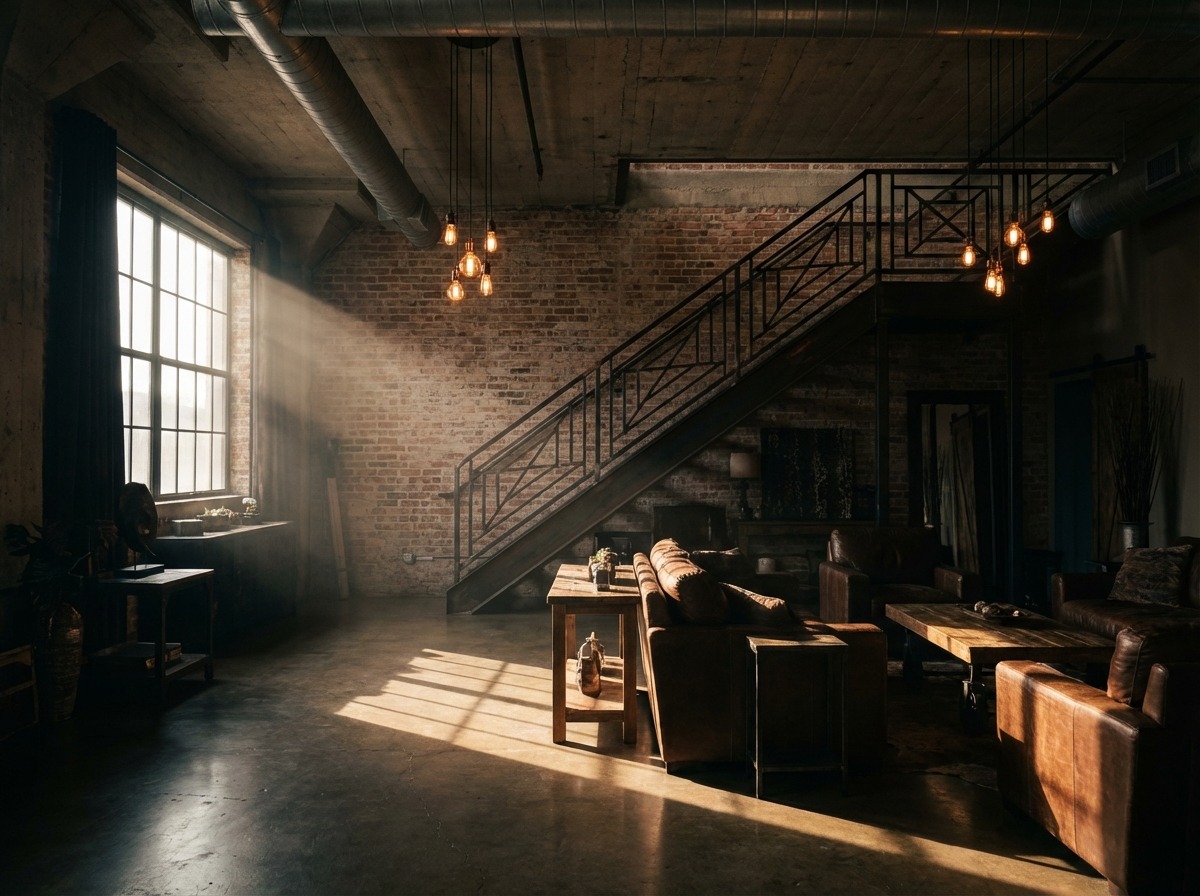 Кованая лестница в стиле лофт — геометрические перила из чёрного металла