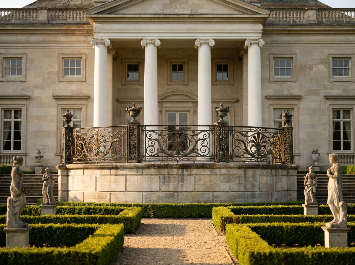 Кованое балконное ограждение с симметричным орнаментом — классический фасад особняка