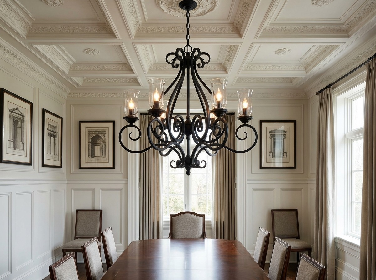 Кованая люстра в классическом стиле — шесть рожков со свечами, завитки на корпусе