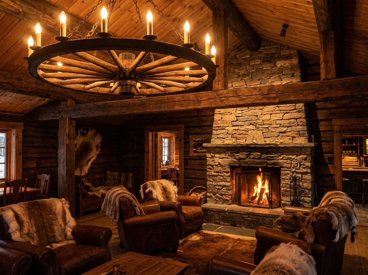 Кованая люстра-колесо в стиле охотничьего домика — свечи, грубо кованый металл